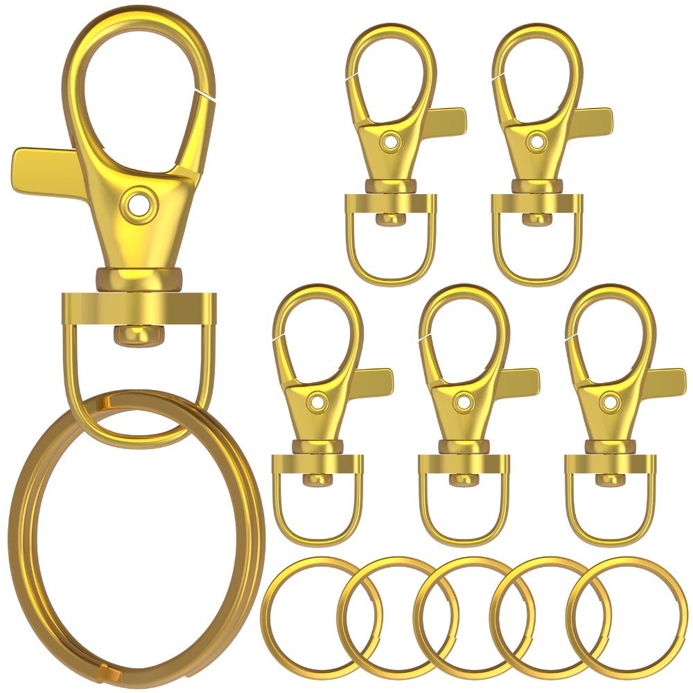 sprookber 100pcs Golden Metal Lobster Claw Clasp with Key Ring, Keychain Rings for Crafts, Key Jewelry DIY Crafts, Lanyard Clips snap Hook, Swivel Clasps Clip (Claw Clasp 50pcs+Key Ring 50pcs)